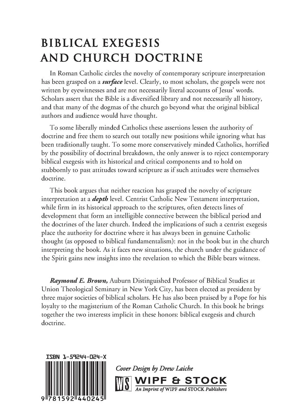 Rückseite: 9781592440245 | Biblical Exegesis and Church Doctrine | Raymond E. Brown | Taschenbuch