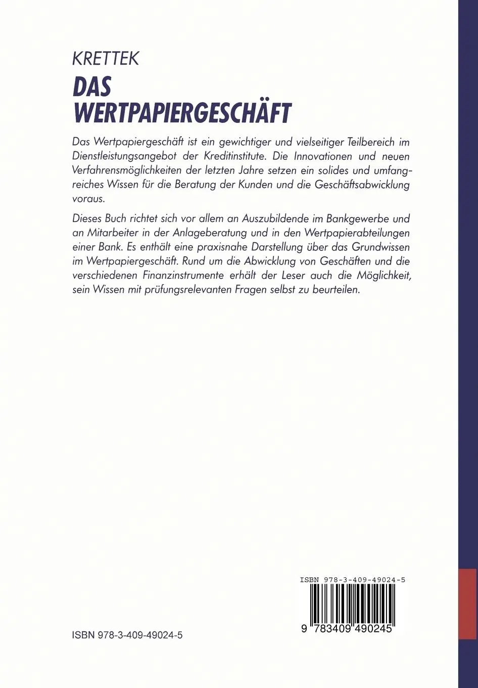 Rückseite: 9783409490245 | Das Wertpapiergeschäft | Basiswissen für Auszubildende und Einsteiger