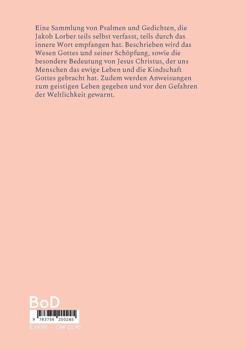 Rückseite: 9783756200245 | Psalmen und Gedichte | Originaltext in neuer Rechtschreibung | Lorber