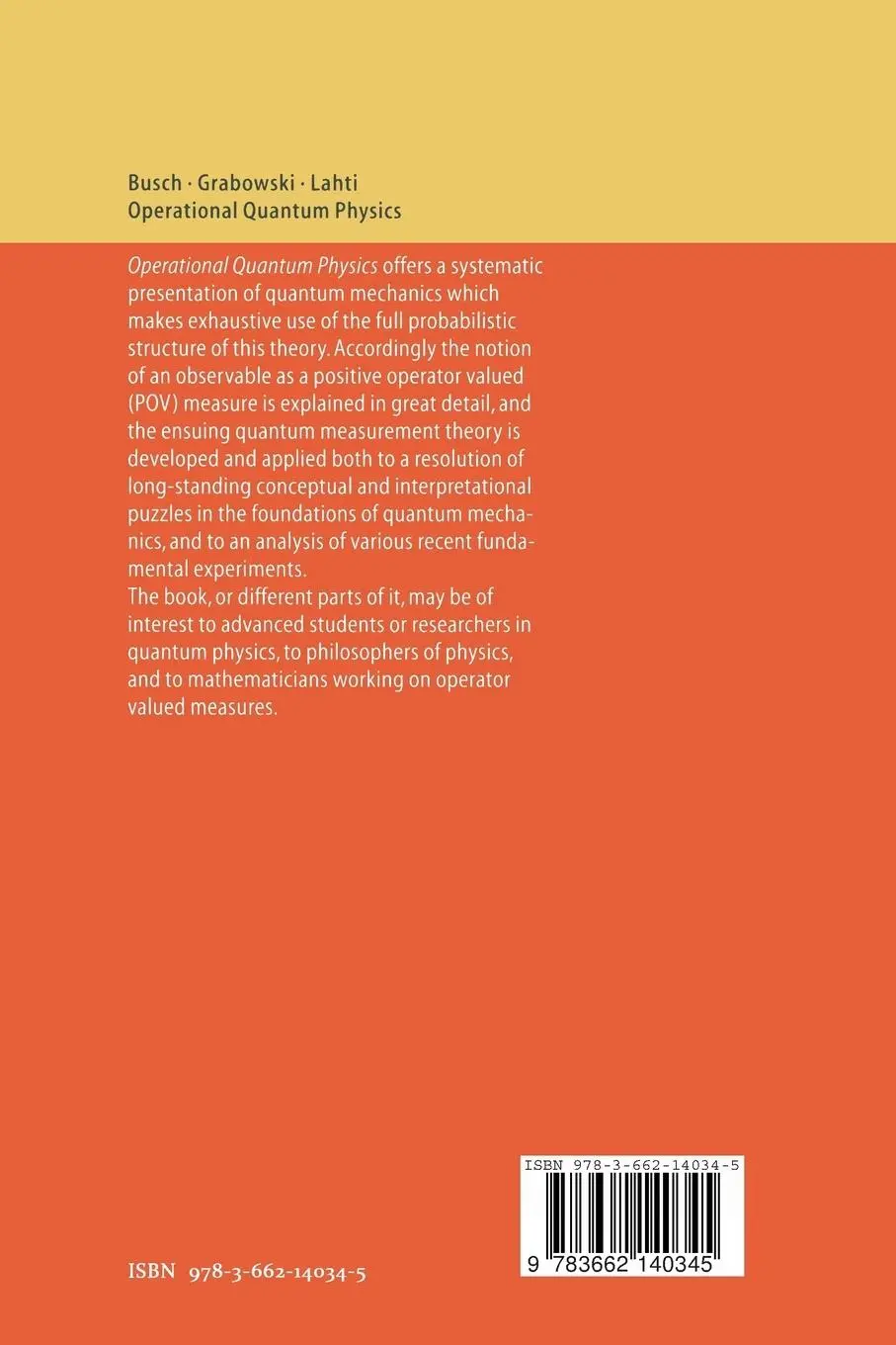 Rückseite: 9783662140345 | Operational Quantum Physics | Paul Busch (u. a.) | Taschenbuch | xi