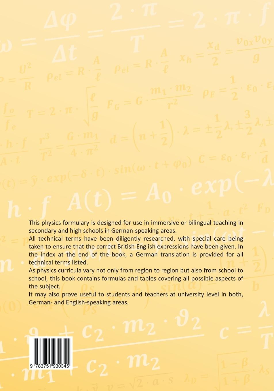 Rückseite: 9783751930345 | The Physics Formulary | for bilingual teaching | Matthias Heidrich
