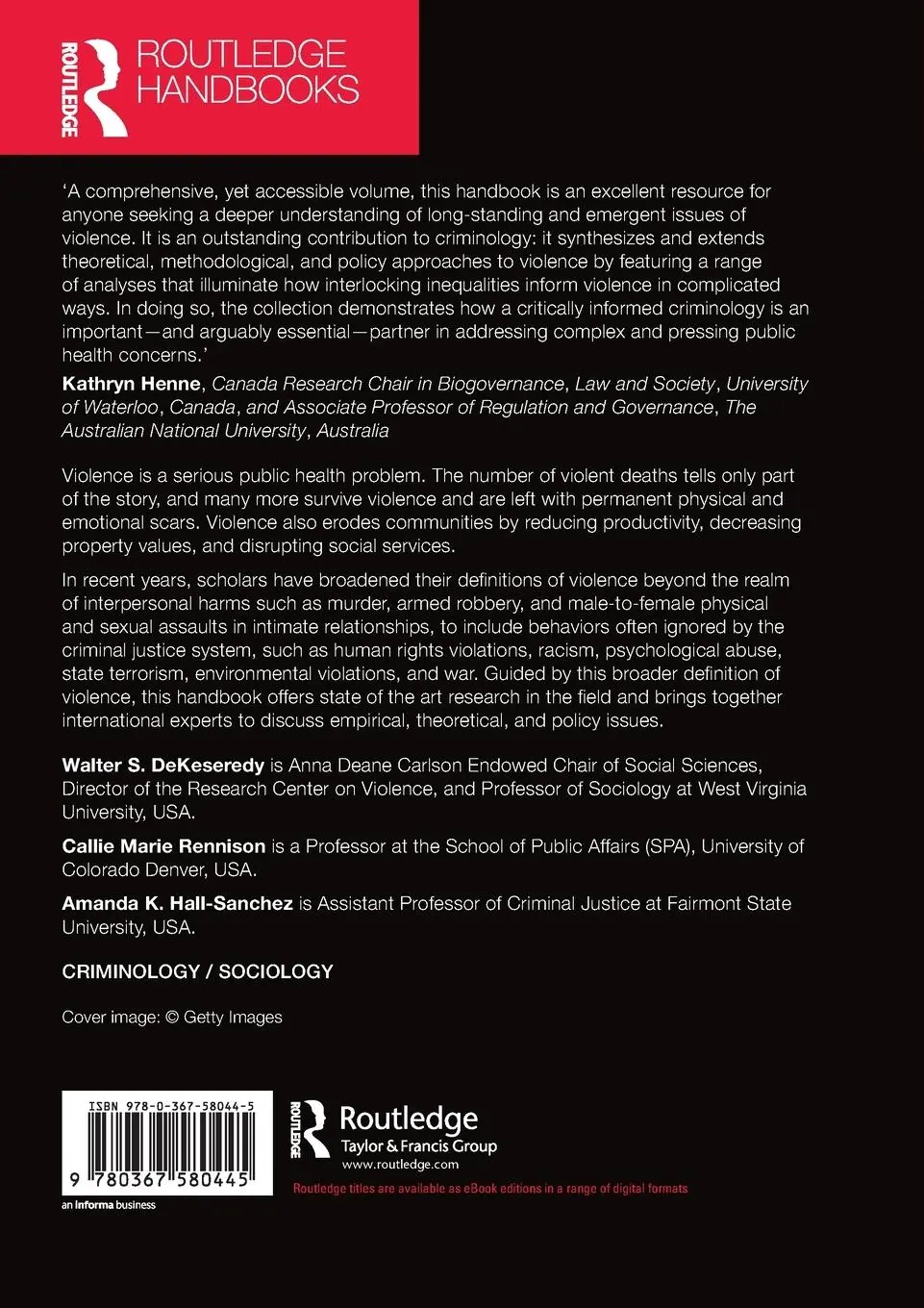 Rückseite: 9780367580445 | The Routledge International Handbook of Violence Studies | Taschenbuch