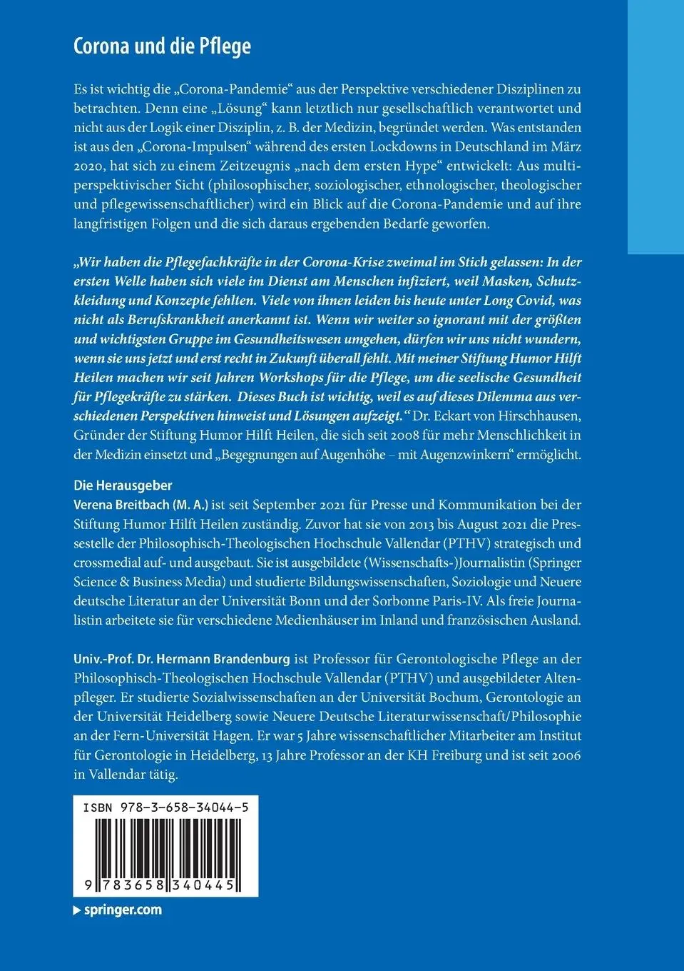 Rückseite: 9783658340445 | Corona und die Pflege | Denkanstöße - die Corona-Krise und danach