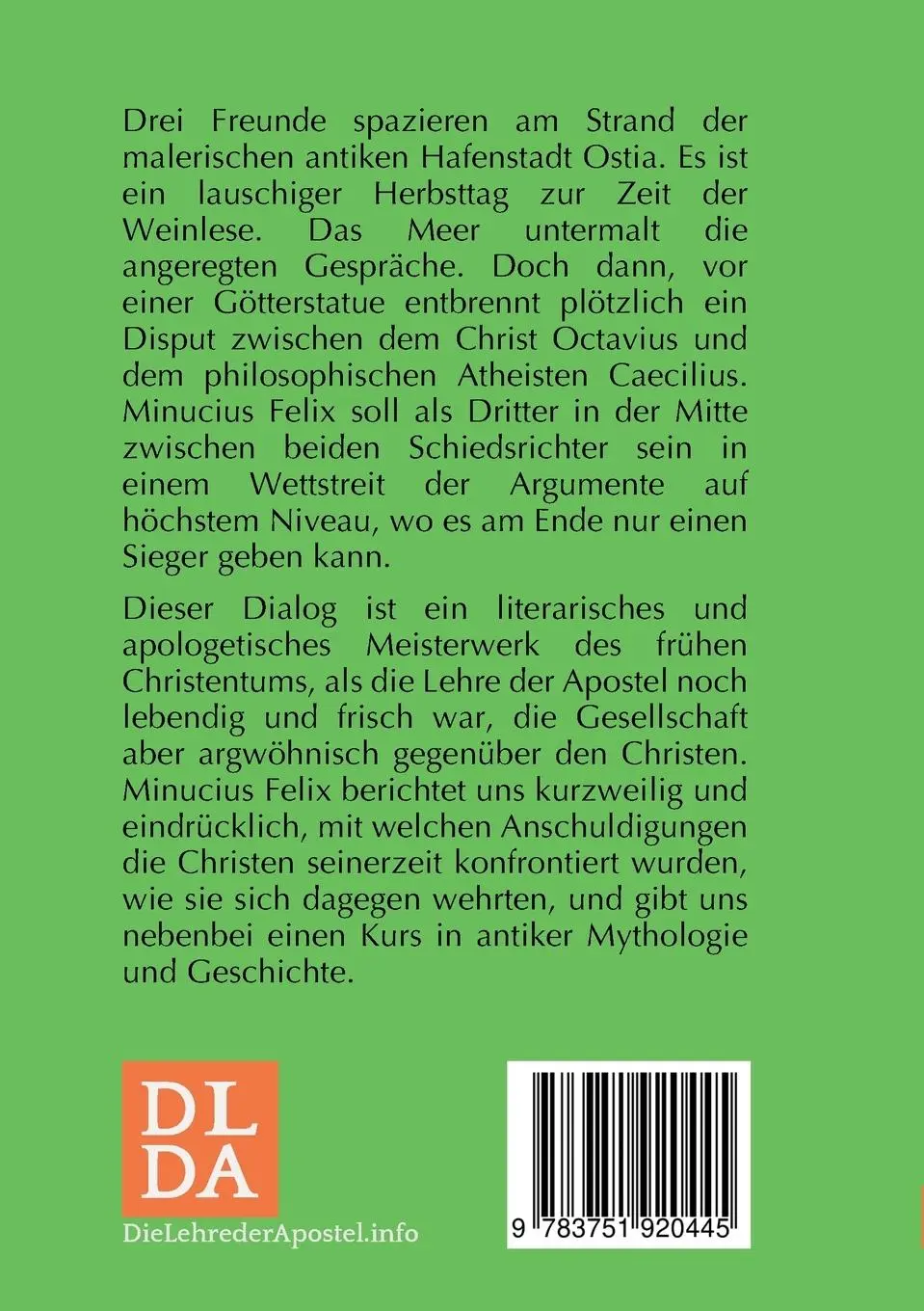 Rückseite: 9783751920445 | Dialog Octavius | Marcus Minucius Felix | Taschenbuch | 162 S. | 2023
