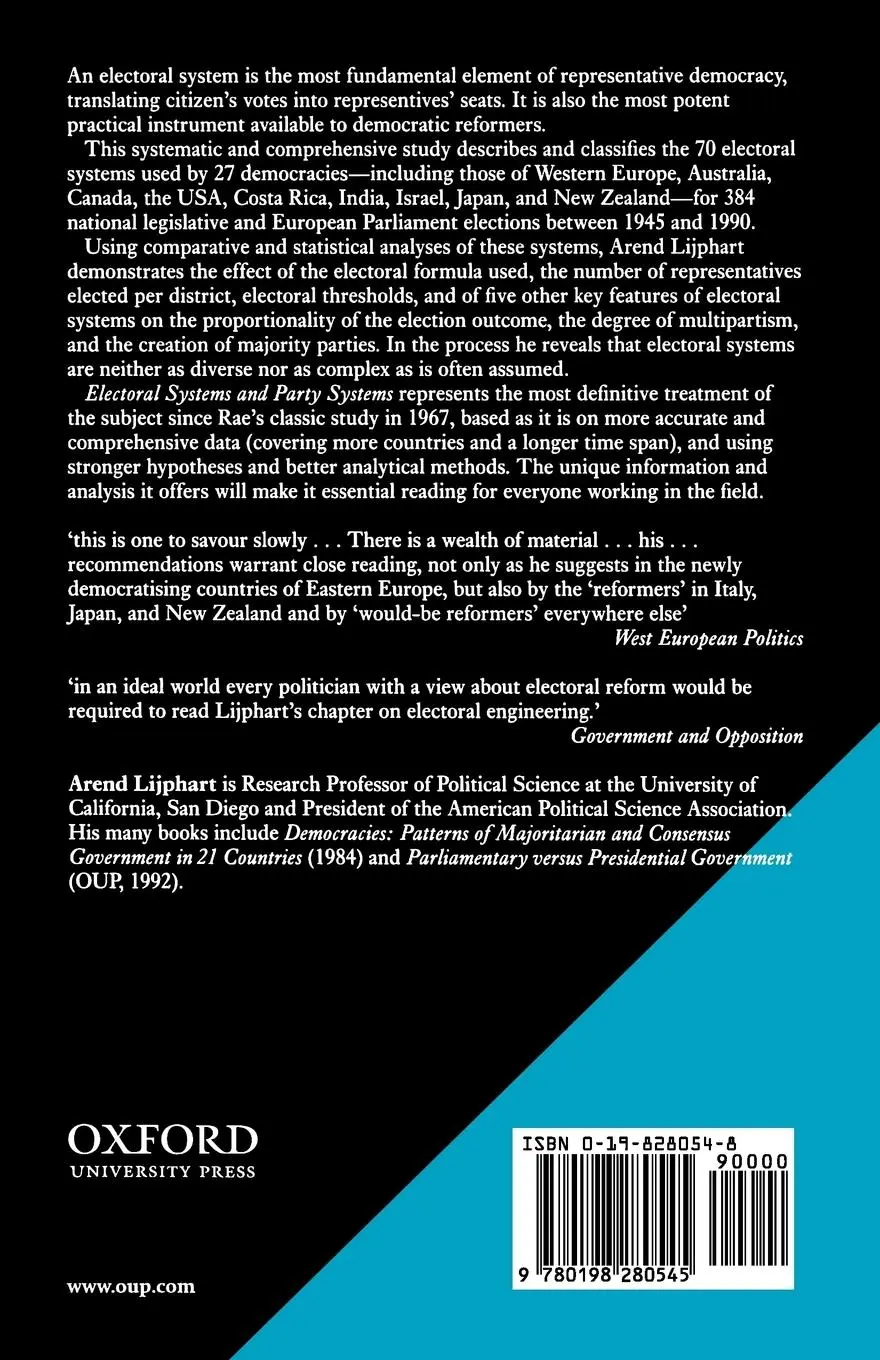 Rückseite: 9780198280545 | Electoral Systems and Party Systems | Arend Lijphart | Taschenbuch