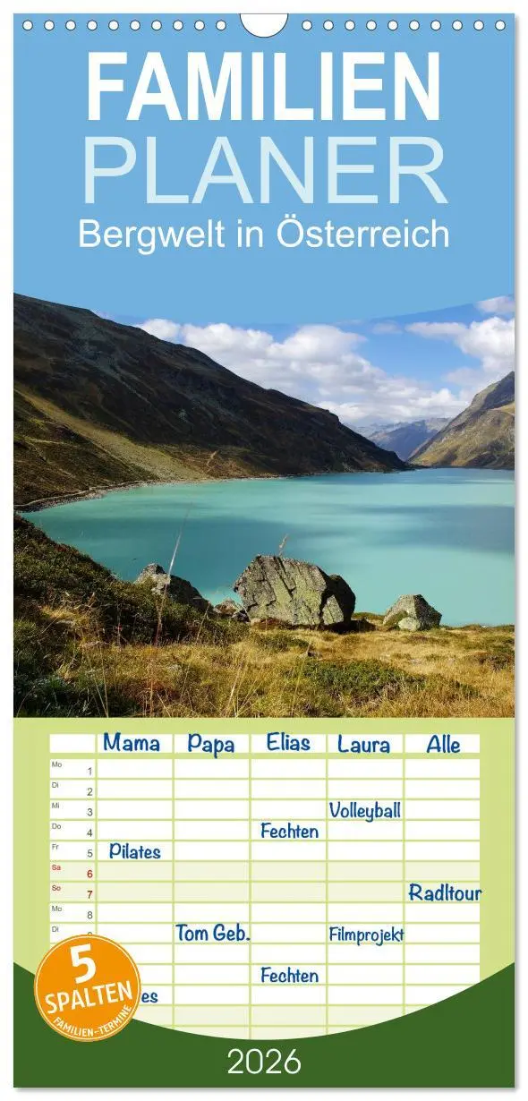 Cover: 9783516520545 | Familienplaner 2026 - Bergwelt in Österreich mit 5 Spalten...