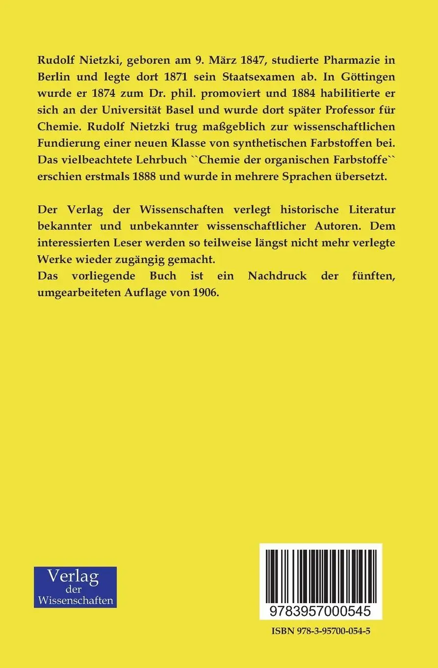 Rückseite: 9783957000545 | Chemie der organischen Farbstoffe | Rudolf Nietzki | Taschenbuch
