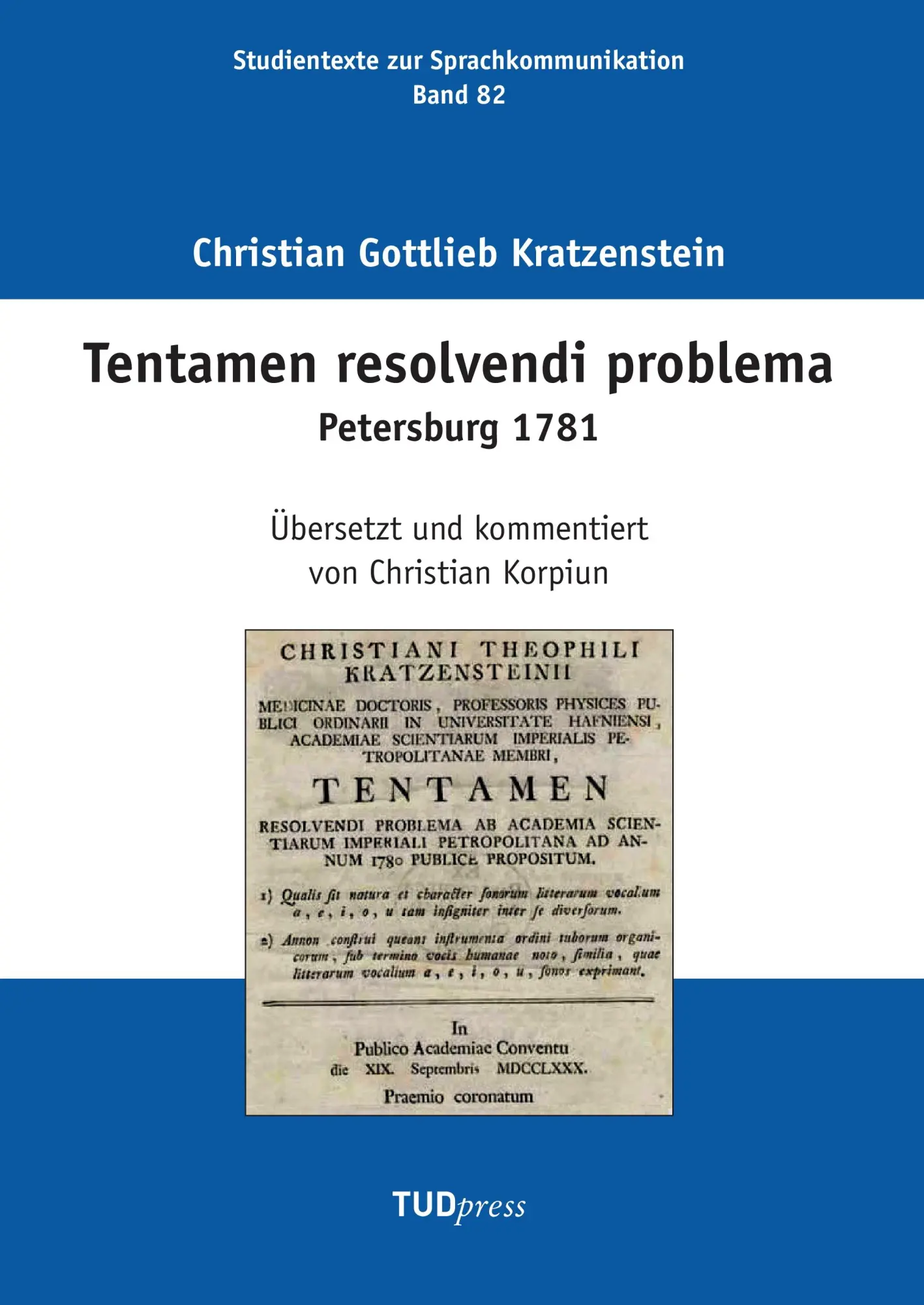 Cover: 9783959080545 | Tentamen resolvendi problema | Christian Gottlieb Kratzenstein | Buch