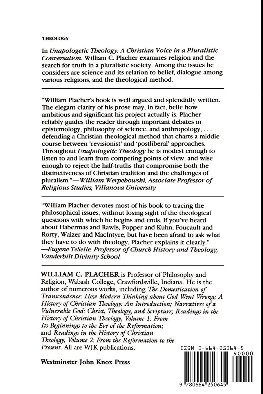 Rückseite: 9780664250645 | Unapologetic Theology | Placher | Taschenbuch | Englisch | 2004