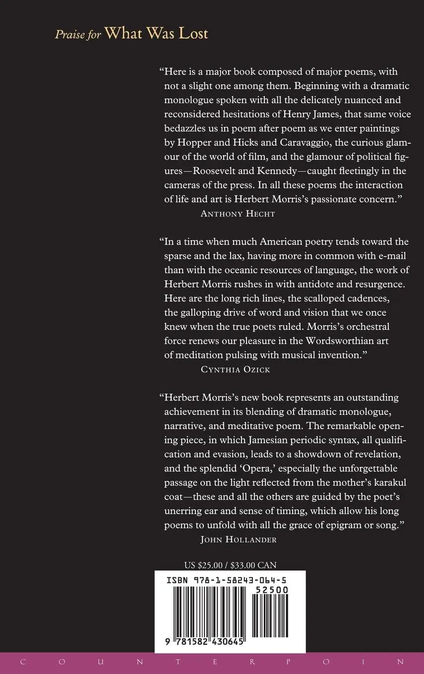 Rückseite: 9781582430645 | What Was Lost | Poems | Herbert Morris | Buch | Gebunden | Englisch