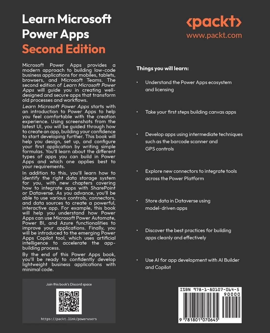 Rückseite: 9781801070645 | Learn Microsoft Power Apps - Second Edition | Matthew Weston (u. a.)