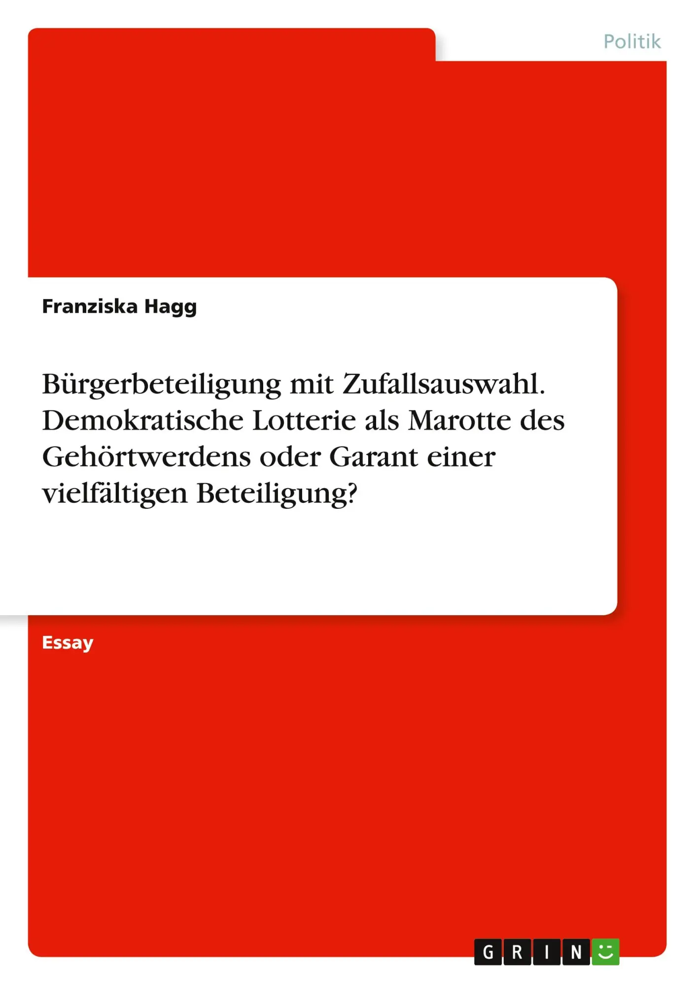 Cover: 9783389110645 | Bürgerbeteiligung mit Zufallsauswahl. Demokratische Lotterie als...