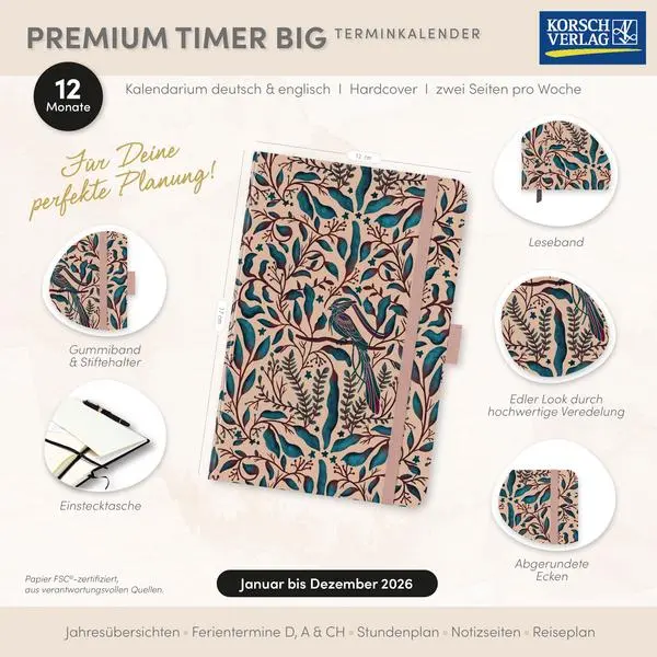 Bild: 9783731890645 | Premium Timer Big "Fantasievogel" 2026 | Korsch Verlag | Buch | 144 S.