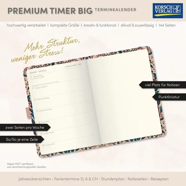 Bild: 9783731890645 | Premium Timer Big "Fantasievogel" 2026 | Korsch Verlag | Buch | 144 S.