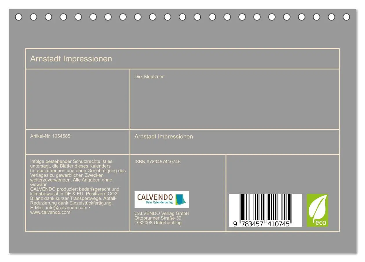 Bild: 9783457410745 | Arnstadt Impressionen (Tischkalender 2026 DIN A5 quer), CALVENDO...