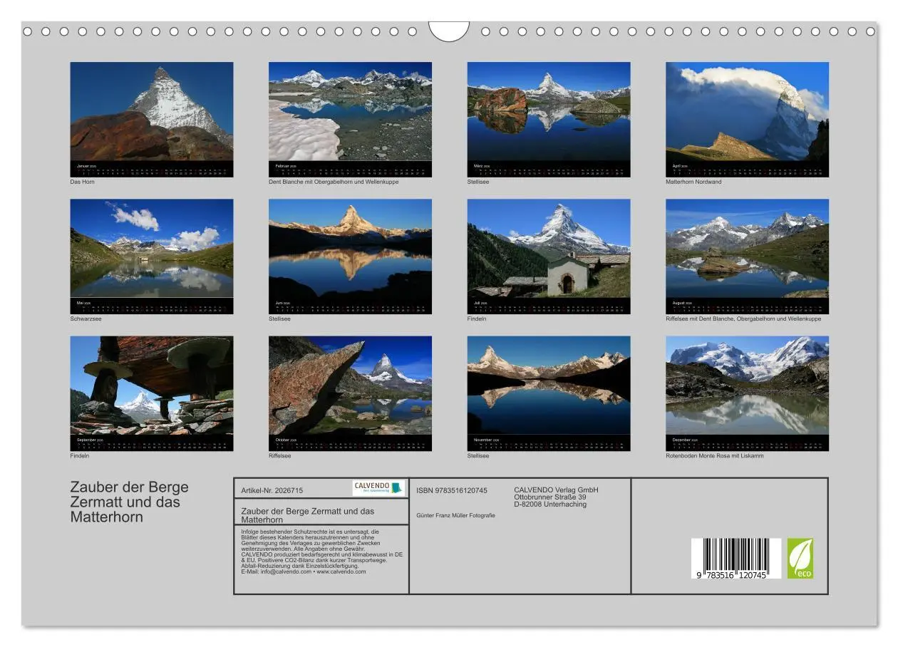 Bild: 9783516120745 | Zauber der Berge Zermatt und das Matterhorn (Wandkalender 2026 DIN...