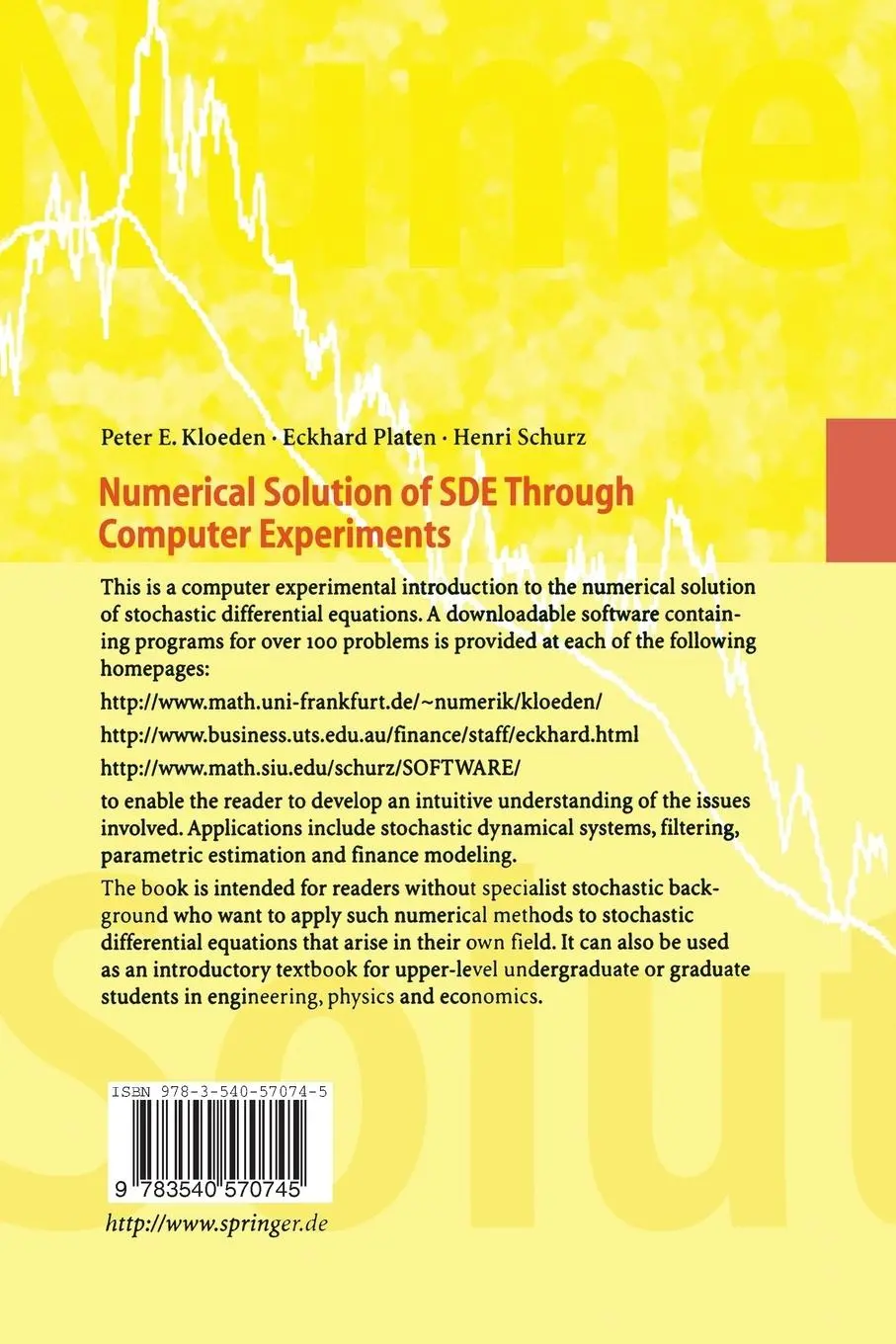 Rückseite: 9783540570745 | Numerical Solution of SDE Through Computer Experiments | Taschenbuch
