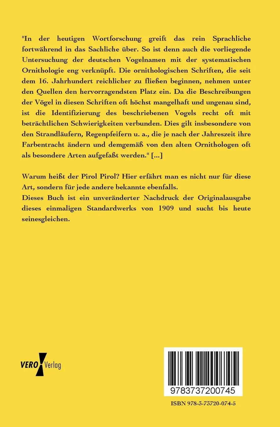 Rückseite: 9783737200745 | Deutsche Vogelnamen, ihre Herkunft und Bedeutung | Hugo Suolahti
