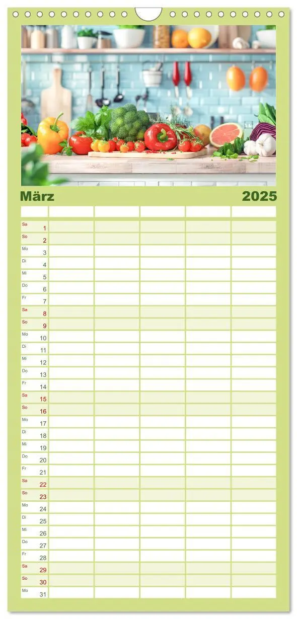 Bild: 9783457190845 | Familienplaner 2025 - Mediterrane Küche mit 5 Spalten...