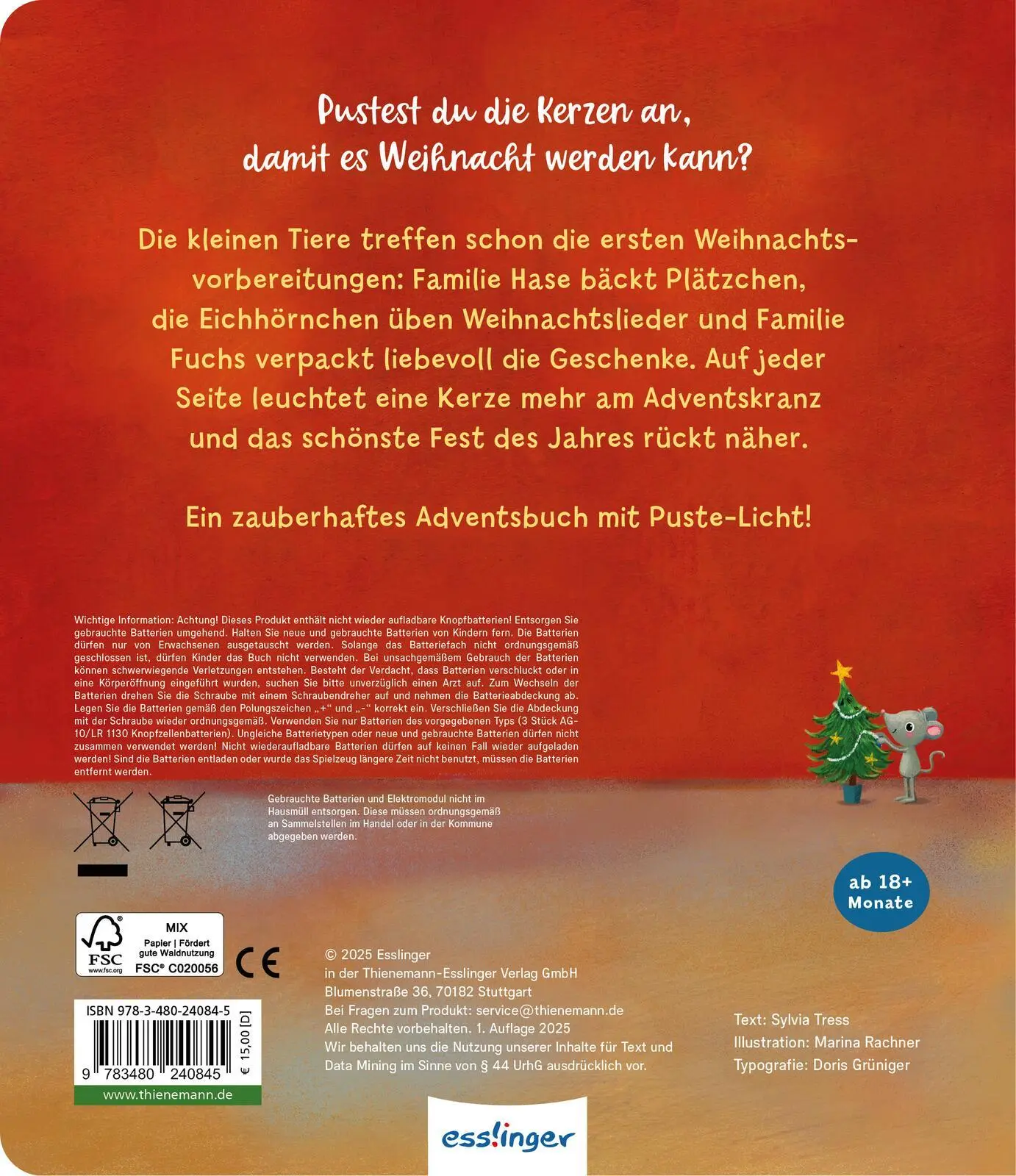 Rückseite: 9783480240845 | Mein Puste-Licht-Buch: Advent, Advent, ein Lichtlein brennt | Tress