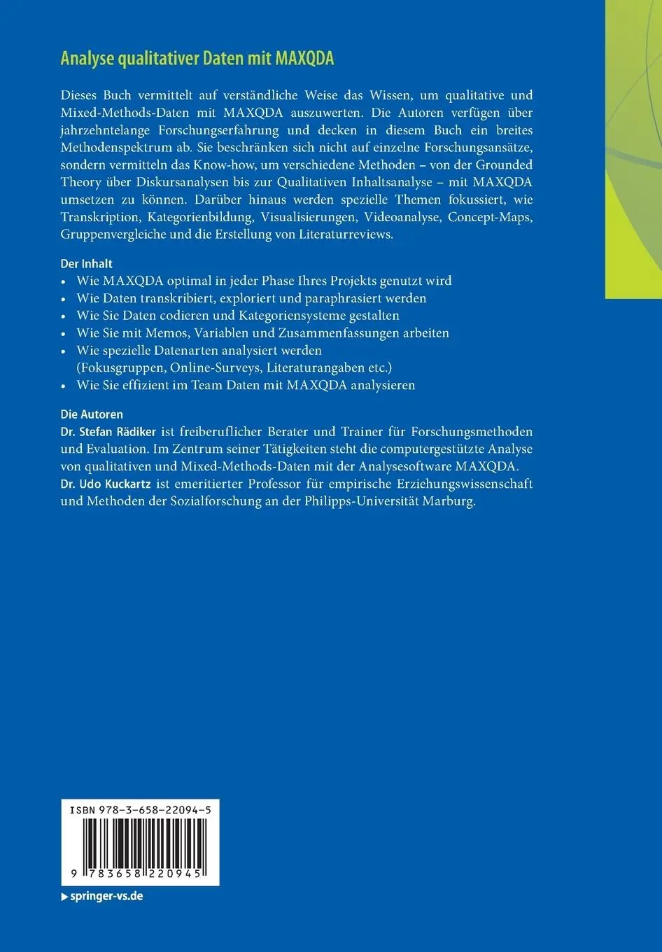 Rückseite: 9783658220945 | Analyse qualitativer Daten mit MAXQDA | Text, Audio und Video | Buch