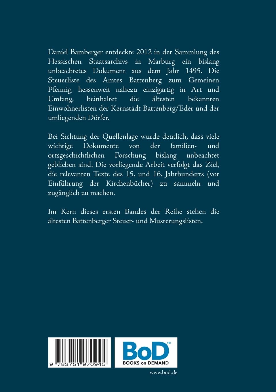 Rückseite: 9783751970945 | Die Einwohner des Amtes Battenberg, Band 1 | Daniel Bamberger | Buch