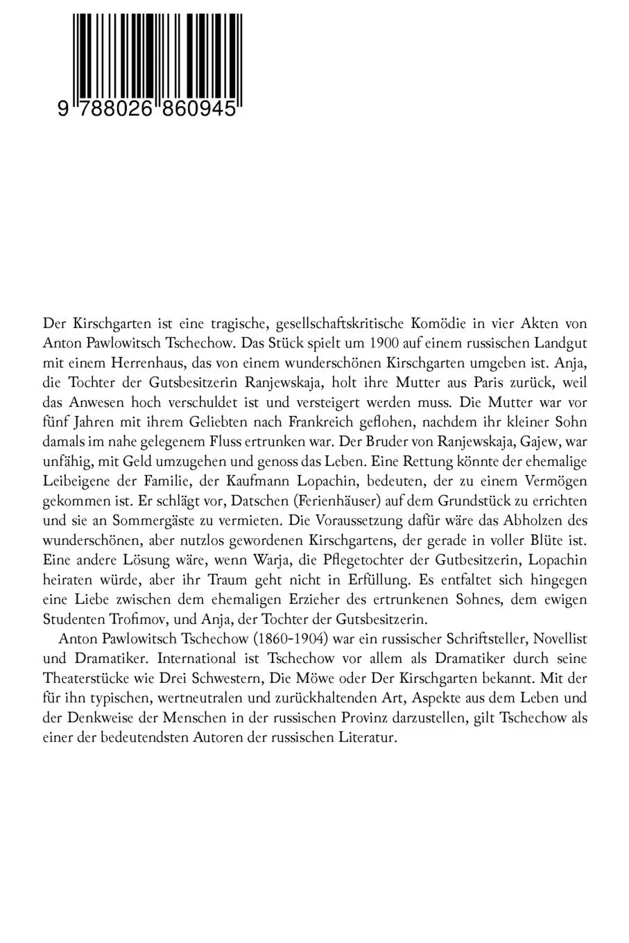 Rückseite: 9788026860945 | Der Kirschgarten (Eine Tragikomödie) | Anton Tschechow (u. a.) | Buch