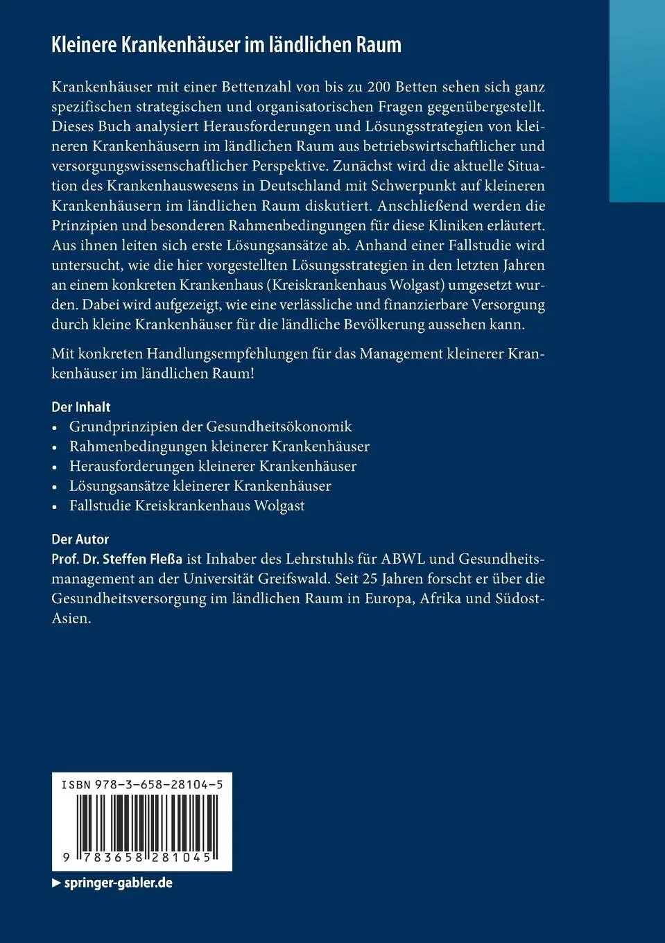 Rückseite: 9783658281045 | Kleinere Krankenhäuser im ländlichen Raum | Steffen Fleßa | Buch