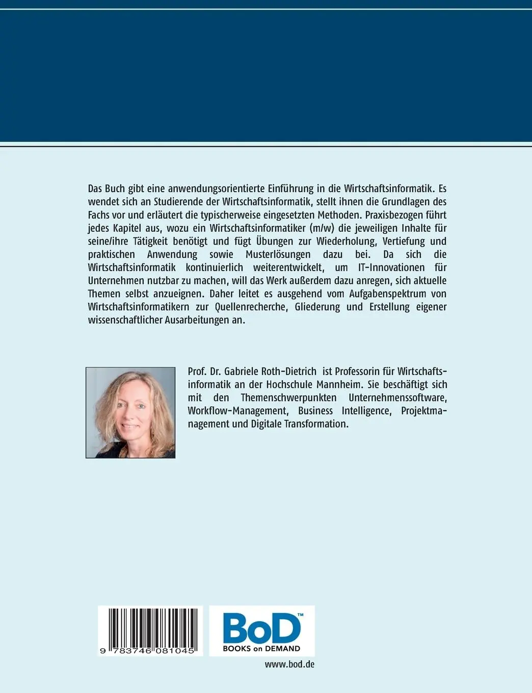 Rückseite: 9783746081045 | Grundlagen und Methoden der Wirtschaftsinformatik | Roth-Dietrich