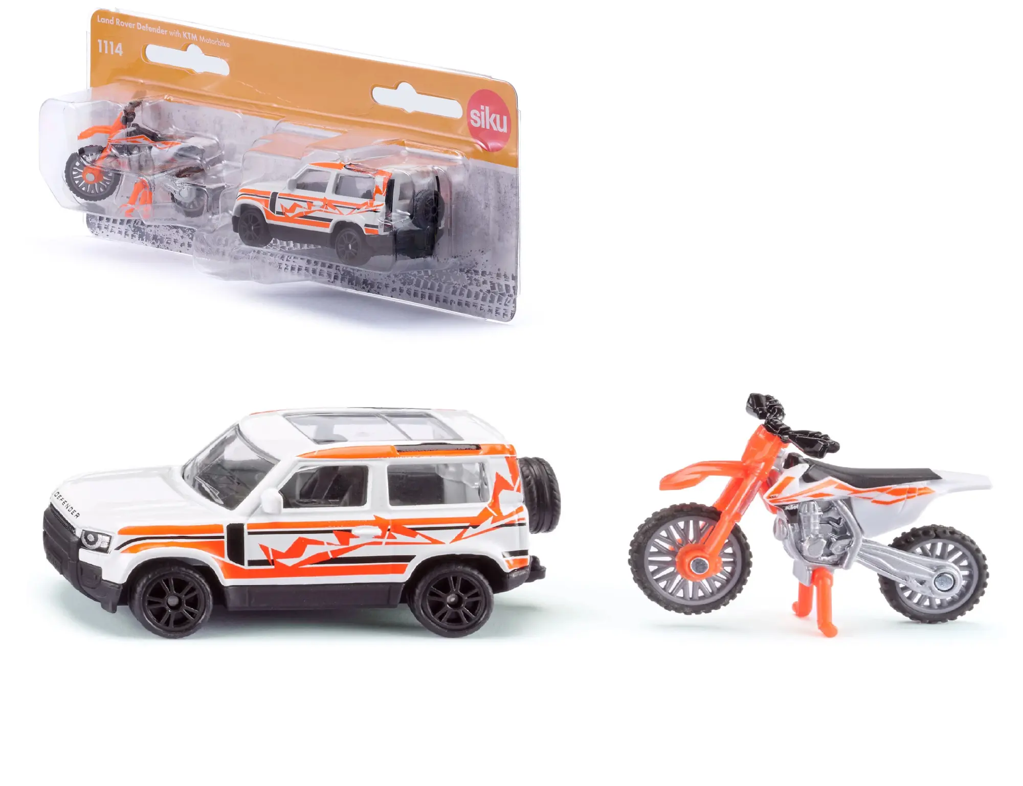 Cover: 4006874111145 | Siku 1114 - Land Rover Defender mit KTM Motorrad, 197x78x37mm | 2026