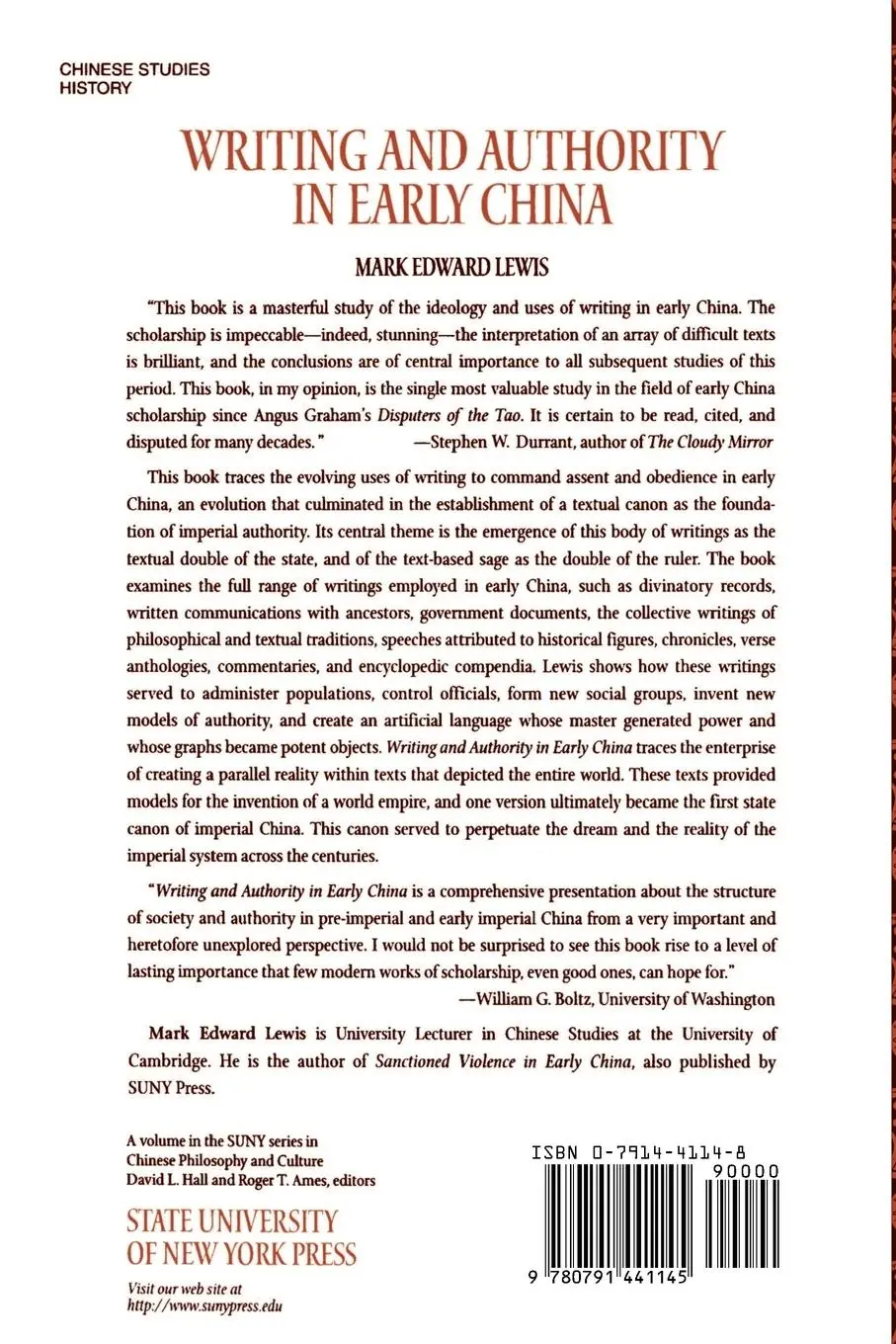 Rückseite: 9780791441145 | Writing and Authority in Early China | Mark Edward Lewis | Taschenbuch