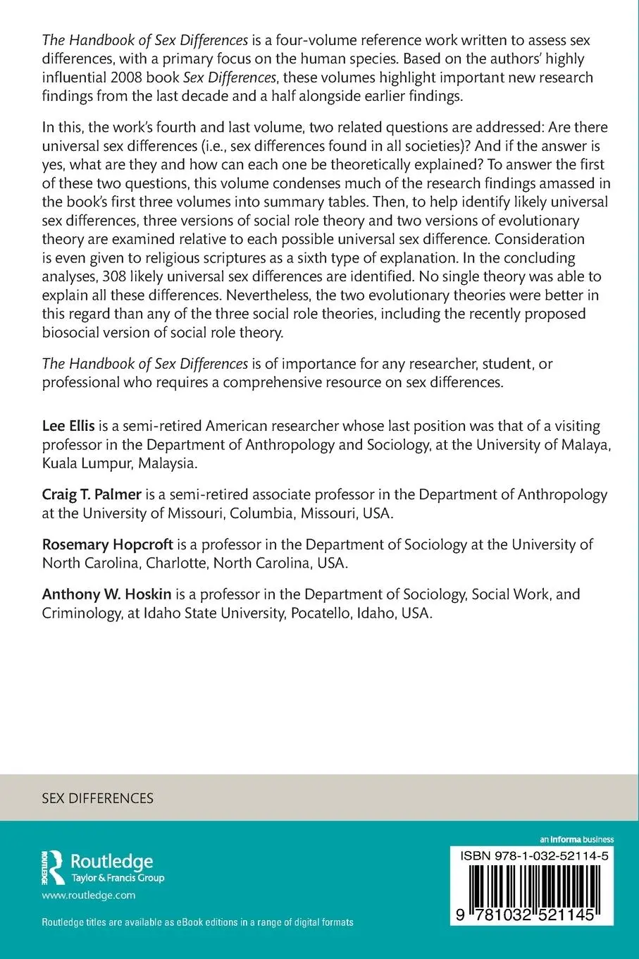 Rückseite: 9781032521145 | The Handbook of Sex Differences Volume IV Identifying Universal Sex...