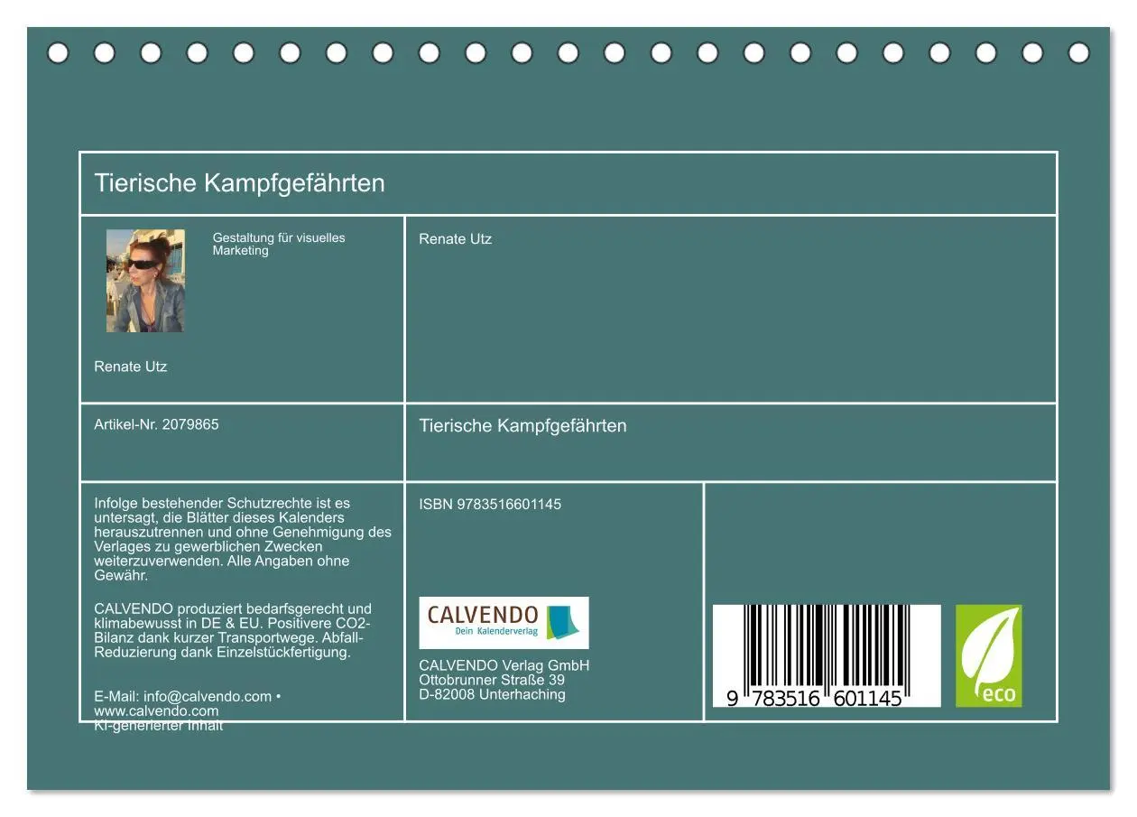 Bild: 9783516601145 | Tierische Kampfgefährten (Tischkalender 2026 DIN A5 quer), CALVENDO...