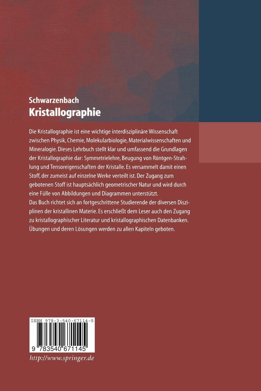 Rückseite: 9783540671145 | Kristallographie | D. Schwarzenbach | Taschenbuch | xii | Deutsch