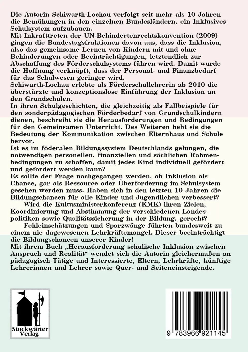Rückseite: 9783966921145 | Herausforderung schulische Inklusion | zwischen Anspruch und Realität