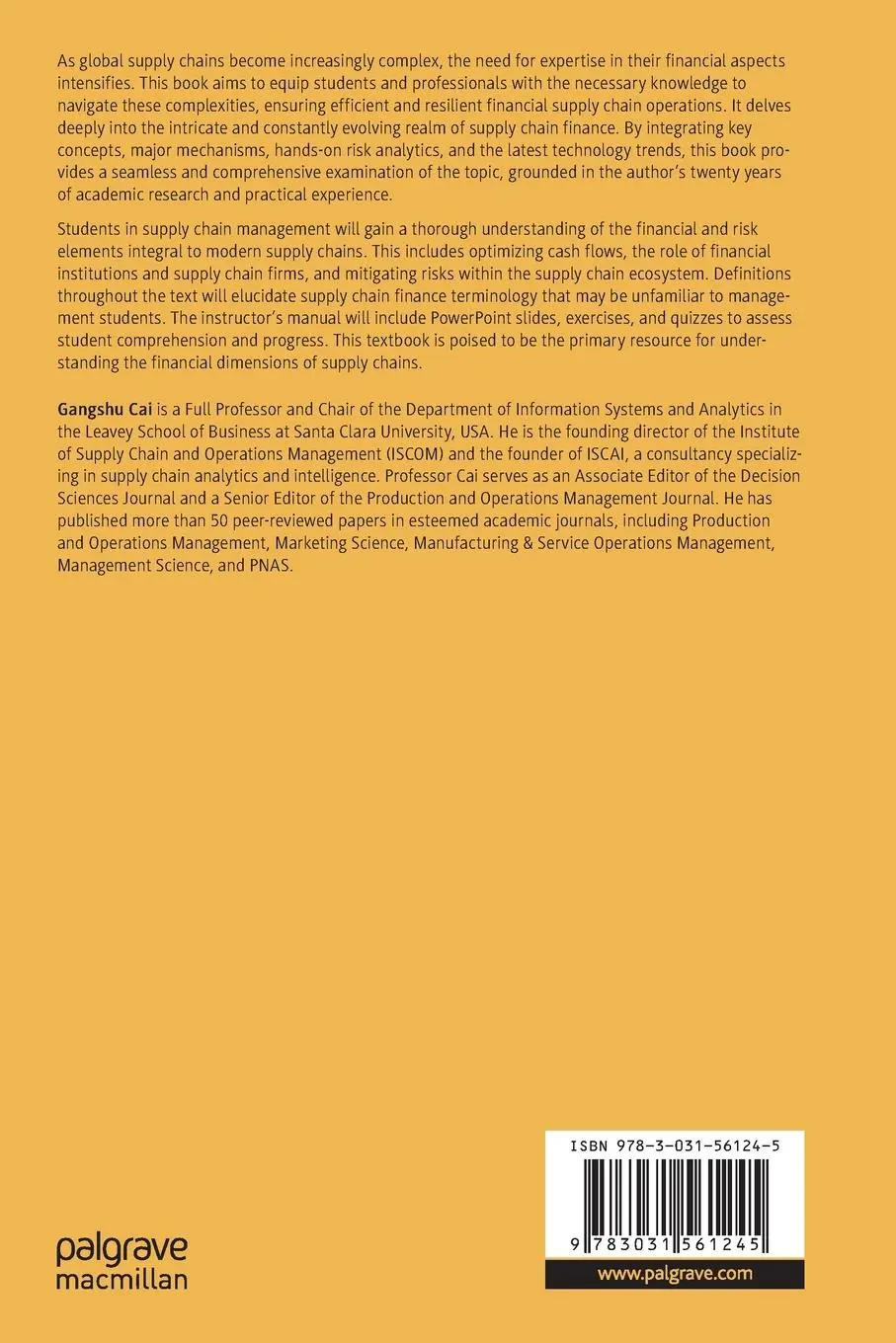 Rückseite: 9783031561245 | Supply Chain Finance | Mechanisms, Risk Analytics, and Technology