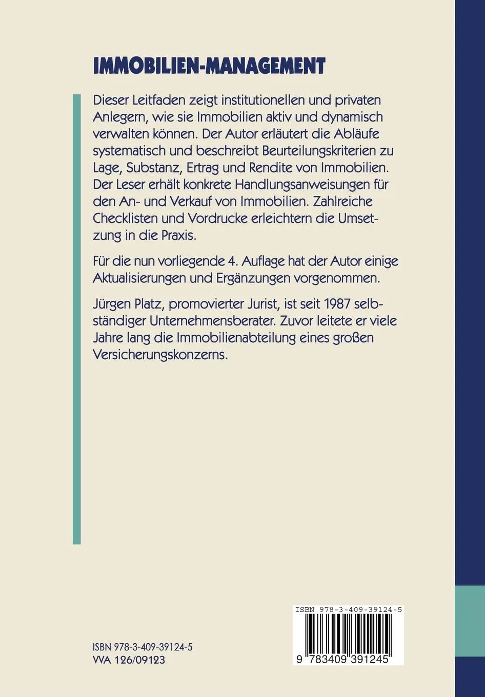 Rückseite: 9783409391245 | Immobilien-Management | Prüfkriterien zu Lage, Substanz, Rendite