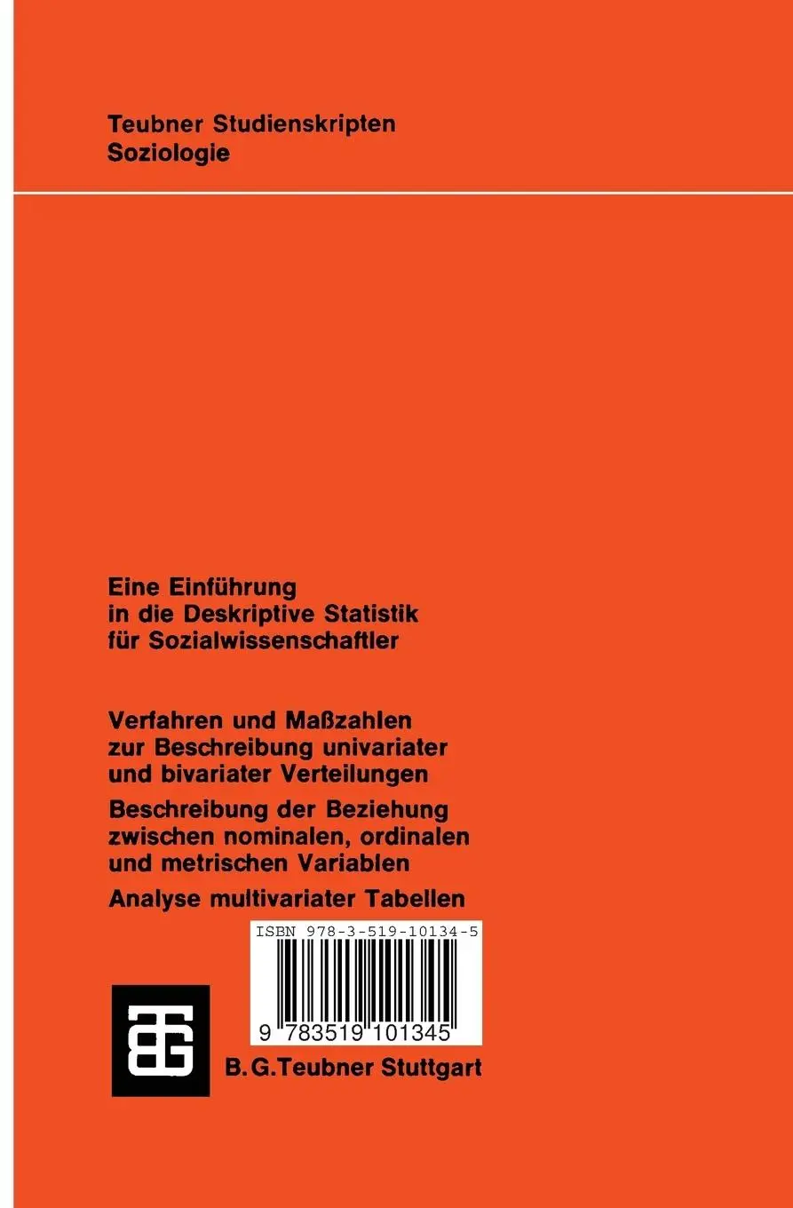 Rückseite: 9783519101345 | Statistik für Soziologen 1 | Deskriptive Statistik | Hans Benninghaus