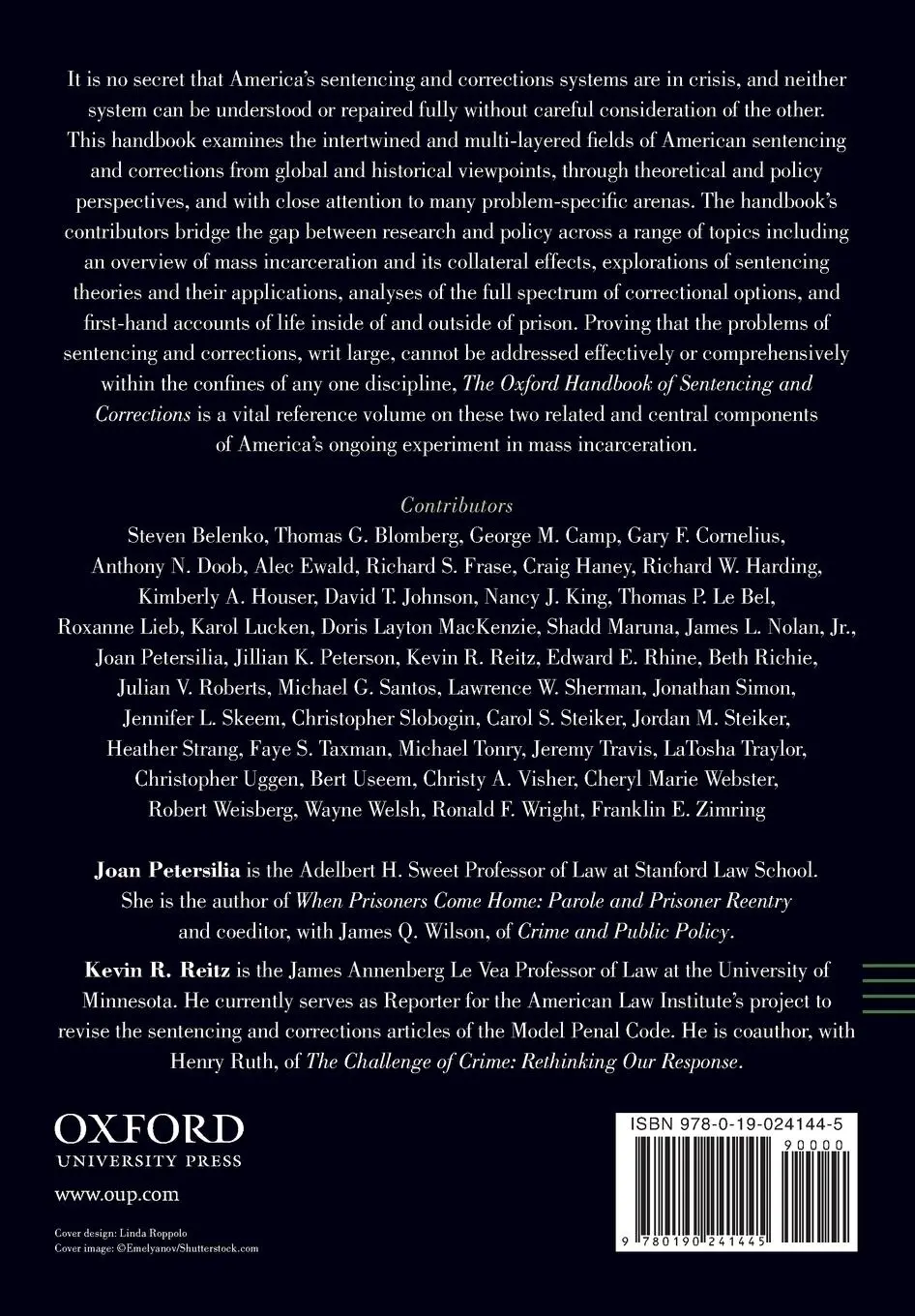 Rückseite: 9780190241445 | The Oxford Handbook of Sentencing and Corrections | Petersilia (u. a.)