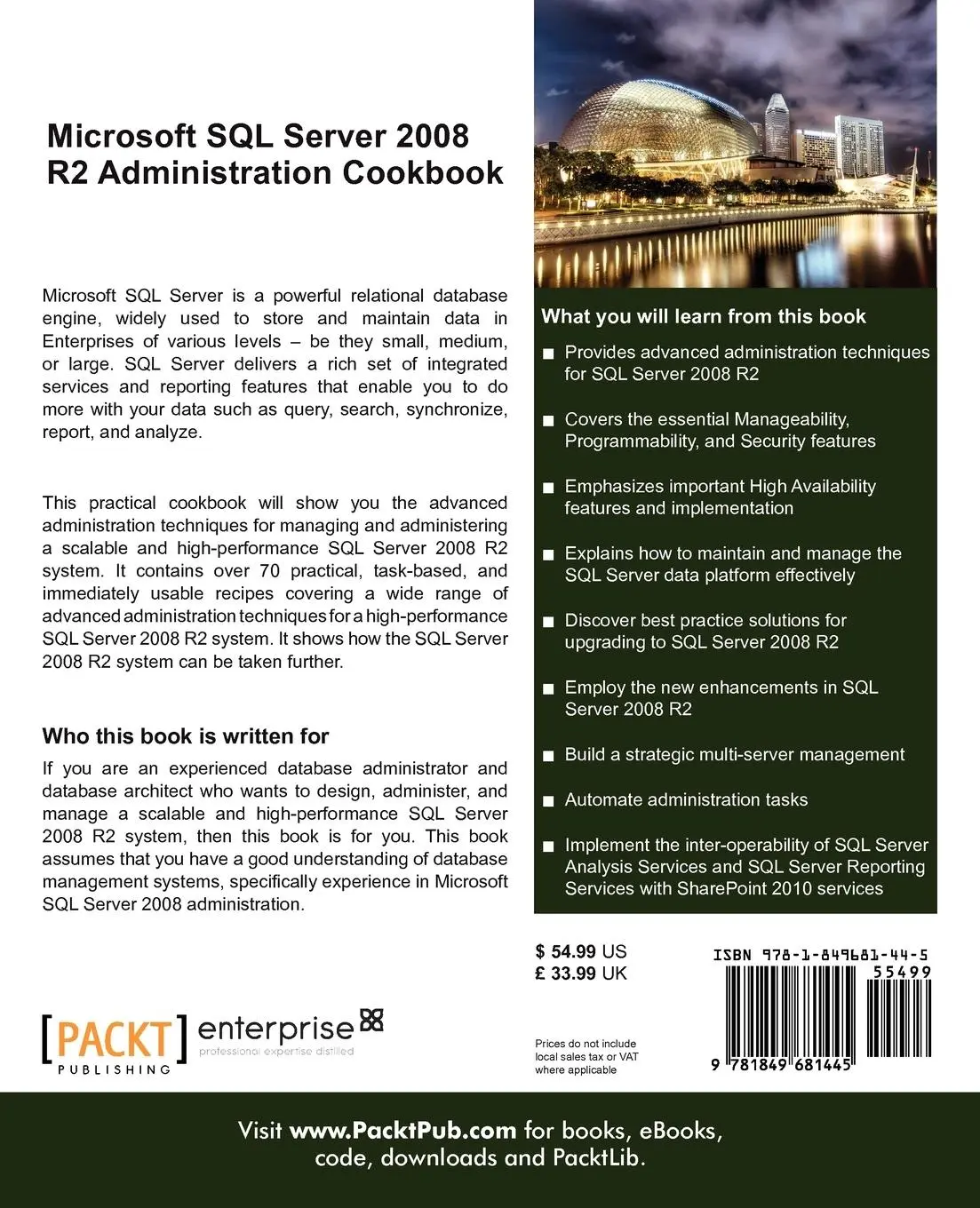 Rückseite: 9781849681445 | Microsoft SQL Server 2008 R2 Administration Cookbook | Jayanty | Buch