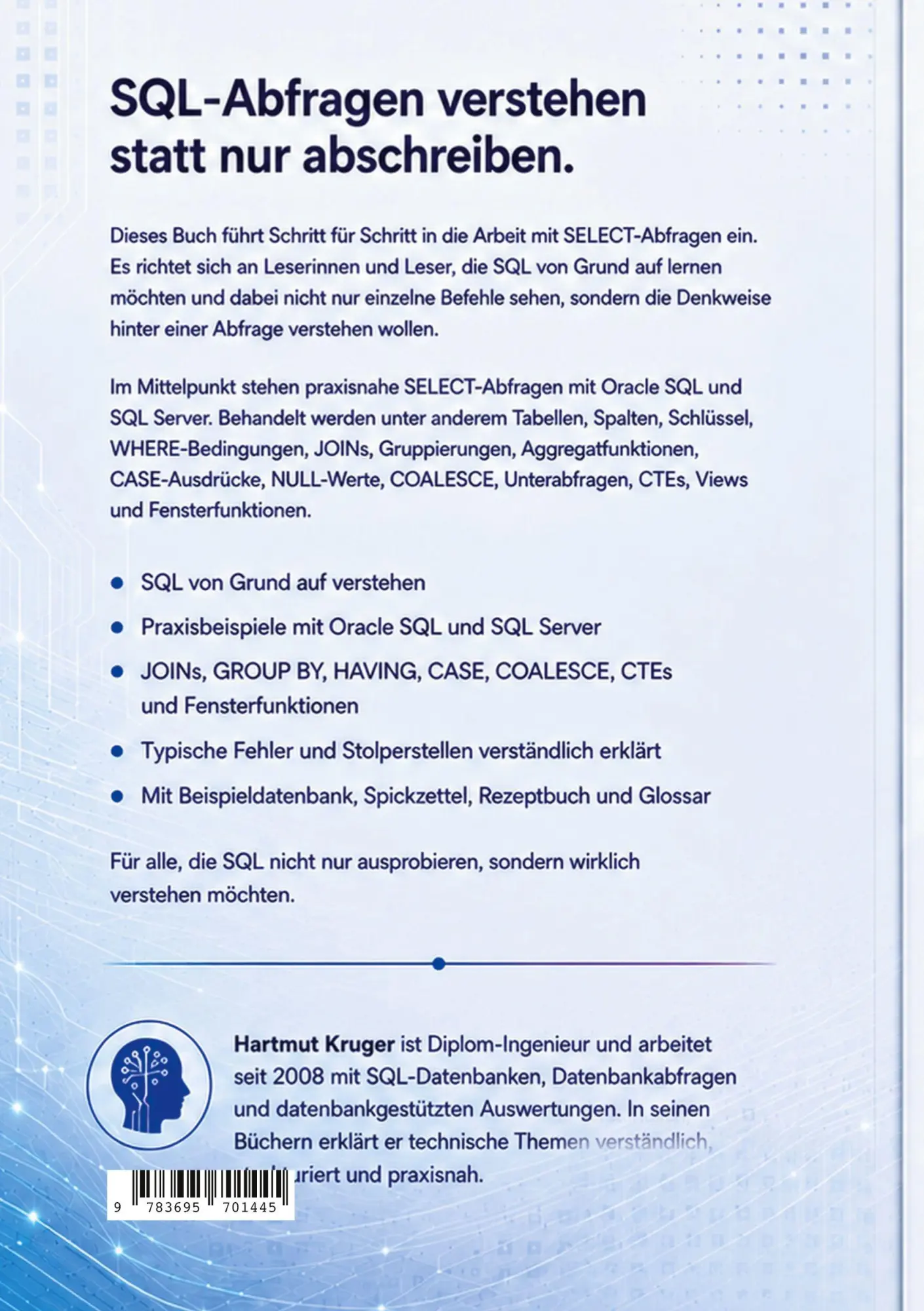 Rückseite: 9783695701445 | SQL für Anfänger | Hartmut Kruger | Taschenbuch | 242 S. | Deutsch