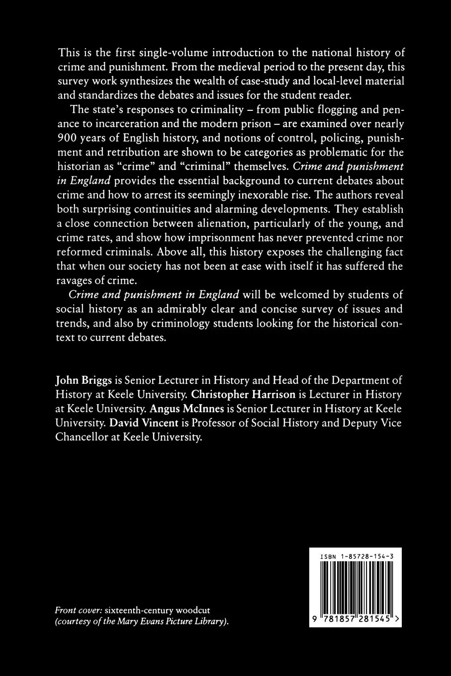 Rückseite: 9781857281545 | Crime And Punishment In England | An Introductory History | Buch