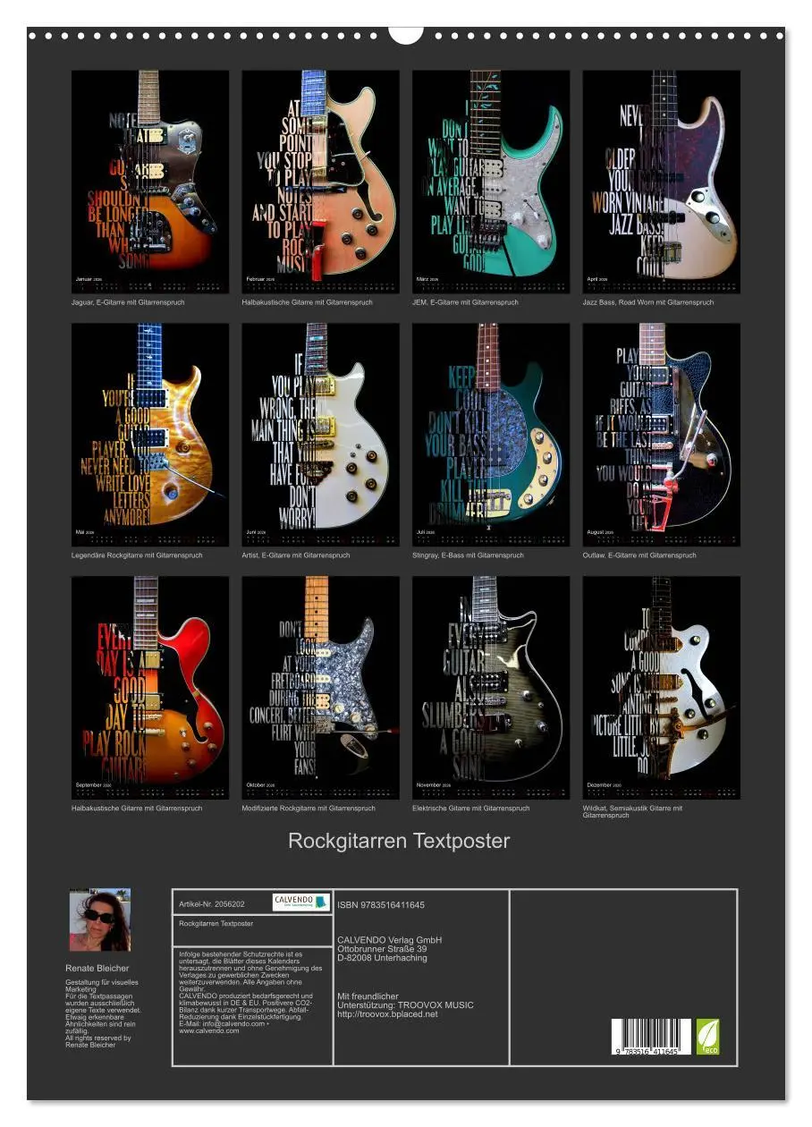 Bild: 9783516411645 | Rockgitarren Textposter (Wandkalender 2026 DIN A2 hoch), CALVENDO...