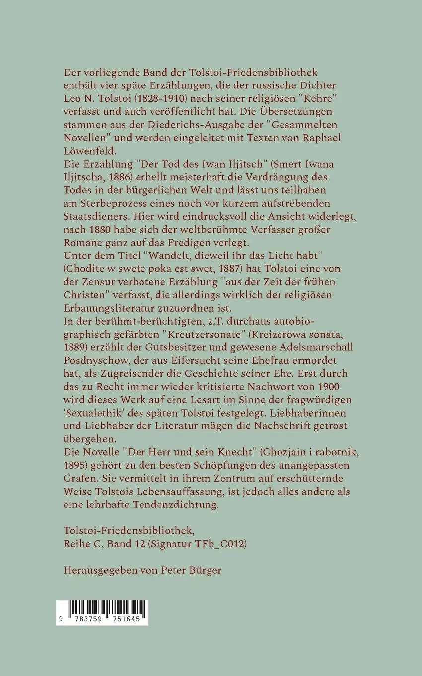 Rückseite: 9783759751645 | Späte Erzählungen | Leo N. Tolstoi | Taschenbuch | Paperback | 300 S.