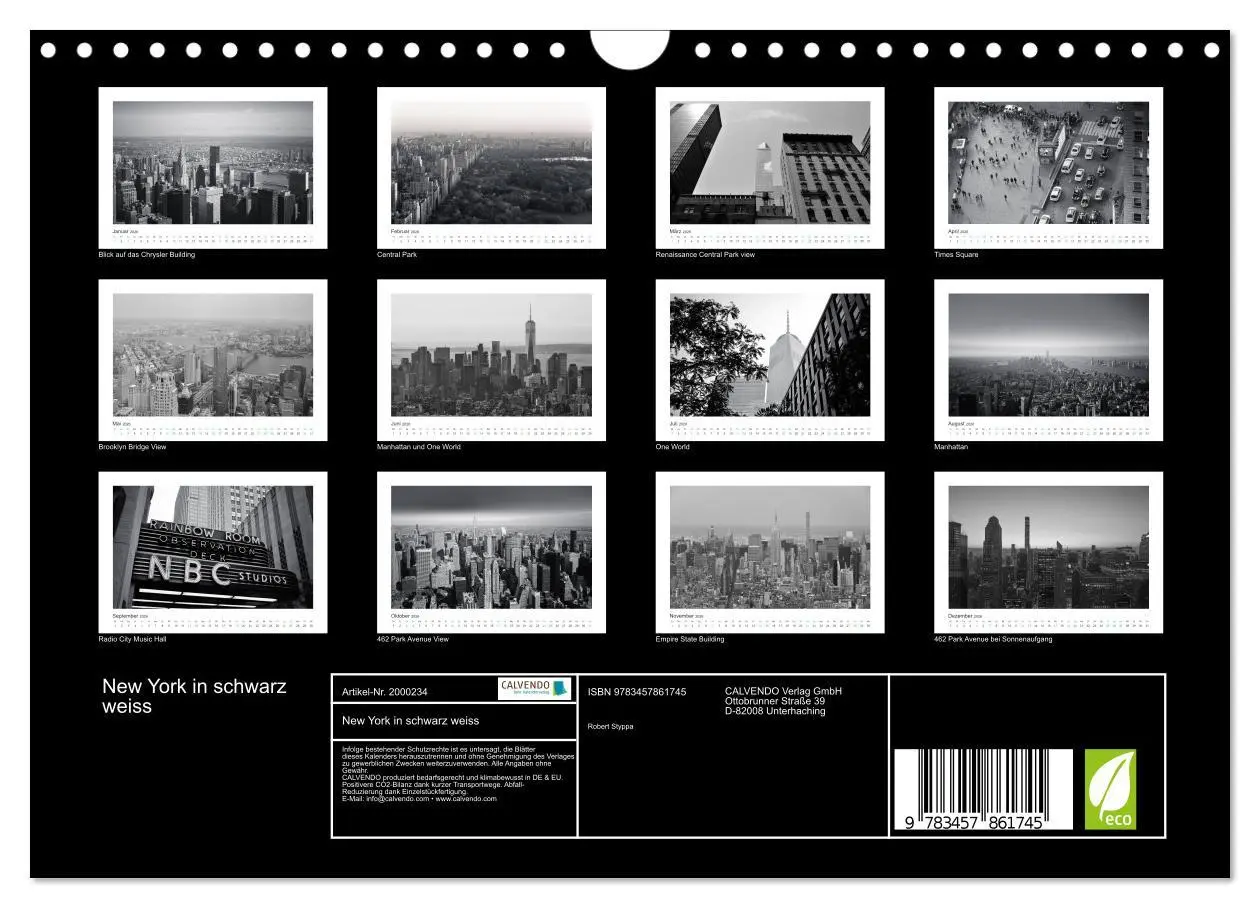 Bild: 9783457861745 | New York in schwarz weiss (Wandkalender 2026 DIN A4 quer), CALVENDO...