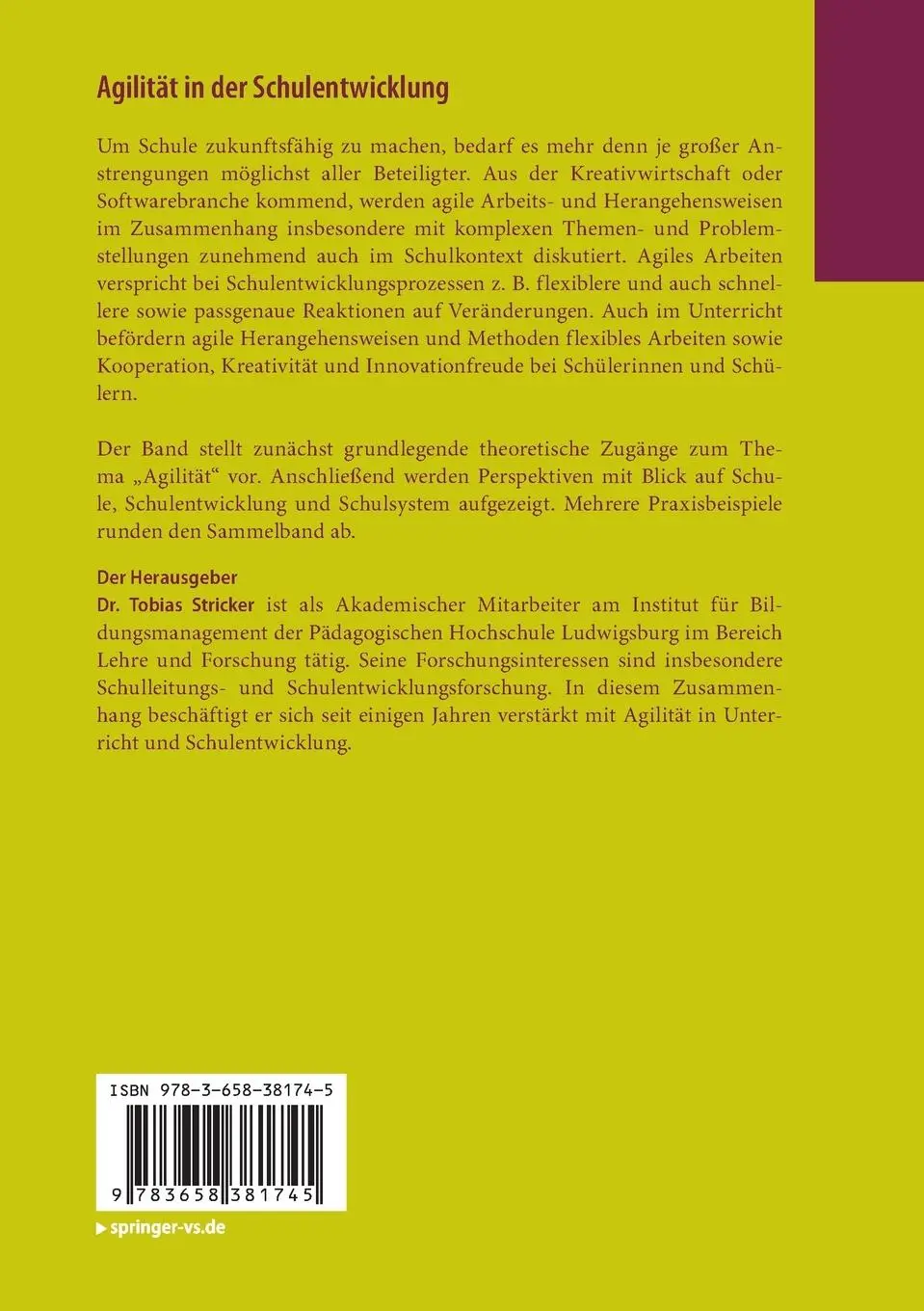 Rückseite: 9783658381745 | Agilität in der Schulentwicklung | Tobias Stricker | Taschenbuch | x