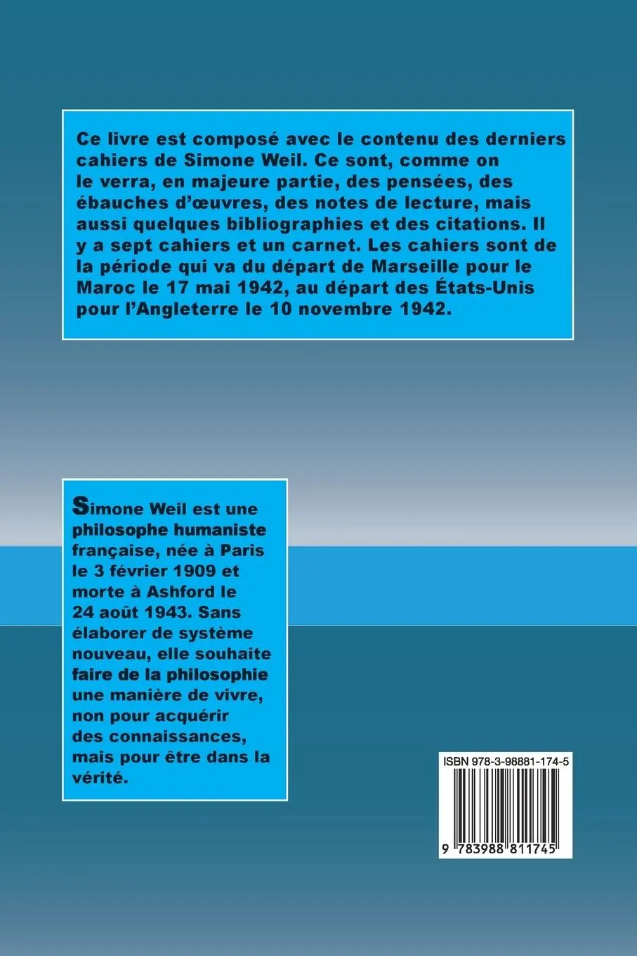 Rückseite: 9783988811745 | La Connaissance surnaturelle | Simone Weil | Taschenbuch | Französisch