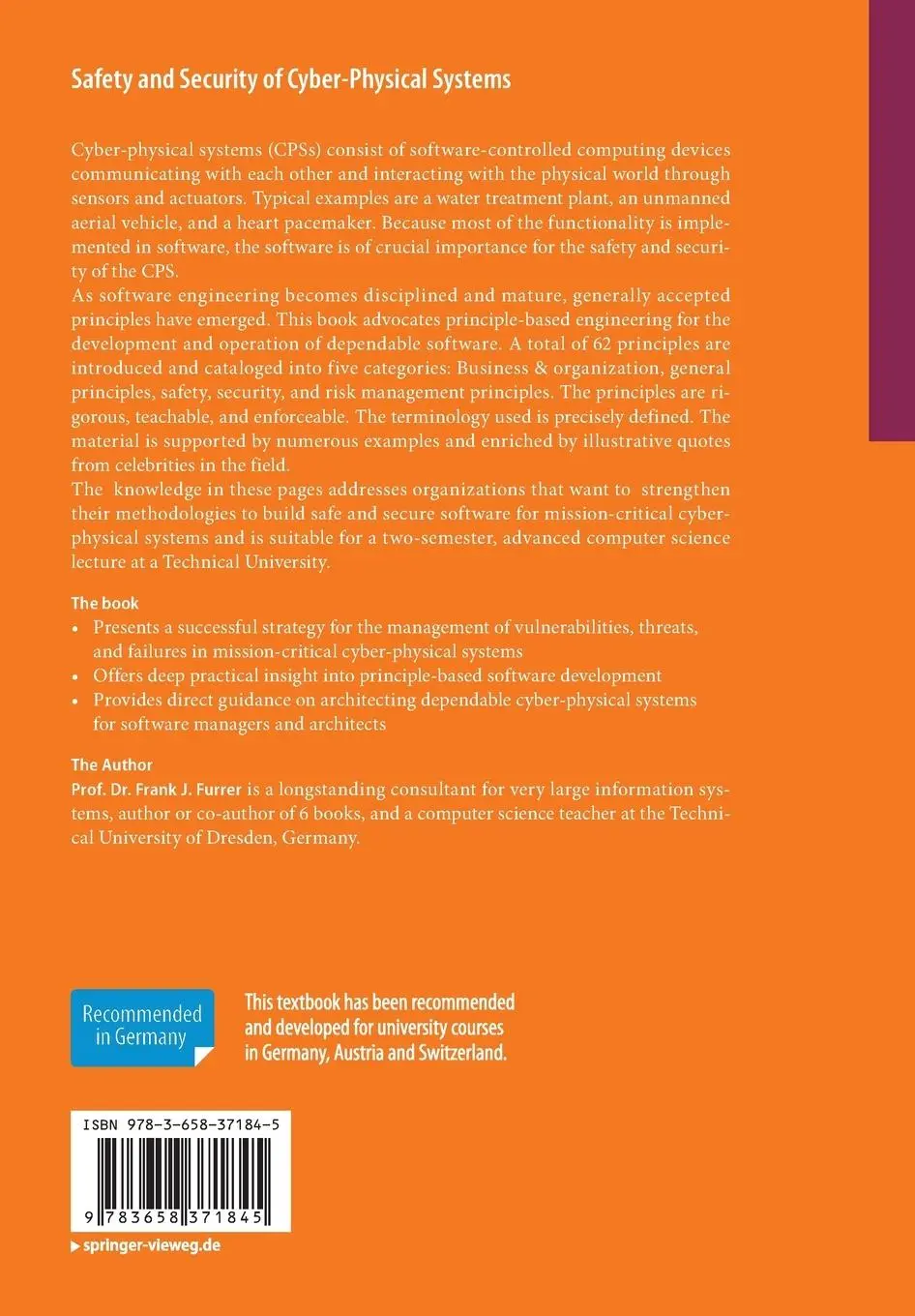Rückseite: 9783658371845 | Safety and Security of Cyber-Physical Systems | Frank J. Furrer | Buch