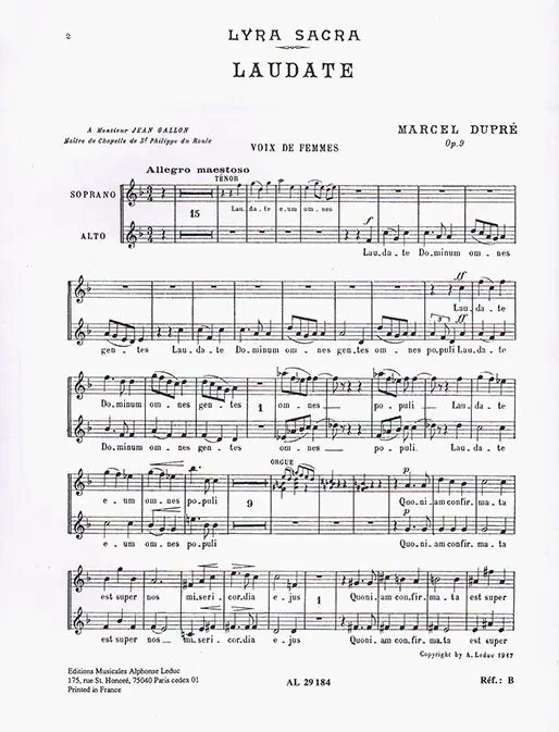 Cover: 9790046291845 | Laudate Dominum Op. 9 No.4 (SA) | Marcel Dupré | Einzelstimme
