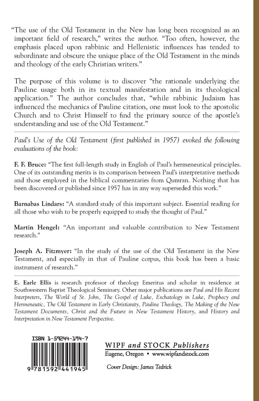 Rückseite: 9781592441945 | Paul's Use of the Old Testament | E. Earle Ellis | Taschenbuch | 2003